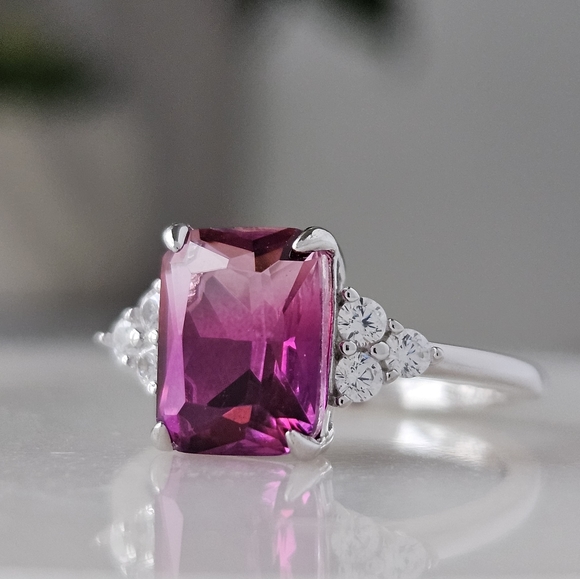Pink Topaz Radiant Cut Gemstone Ring, 925 Sterling Silver Charmed Aroma - Picture 5 of 6